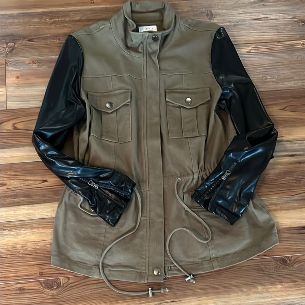 Vince Two-Tone Utility Jacket in Brown and Black